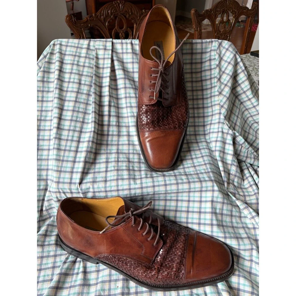 Johnston & Murphy Mens Brown Woven Leather Oxford Dress Shoes 15-2140 Size 11 M